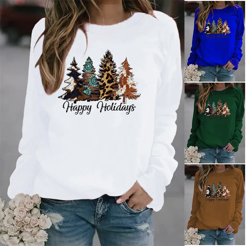 

Женский пуловер с круглым вырезом, длинным рукавом и принтом