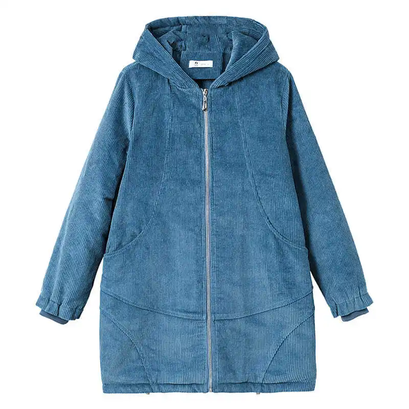 

Women's Corduroy Jacket 2021 New Women's Winter Fleece Coat Big Size Thicken Plus Velvet Windbreaker Autumn Hooded Jacket
