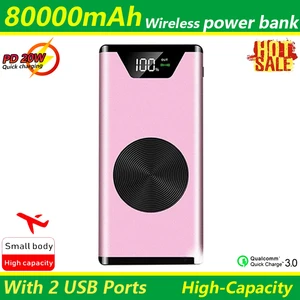 80000mah wireless fast charging portable power bank with digital display 2 usb external battery batteries for iphone xiaomi mi free global shipping