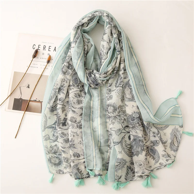 

Soft Women Floral Pattern Scarf Thin Large Hijab Shawl Autumn New Warm Head Scarf Decoration