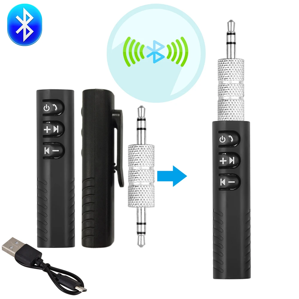 

Bluetooth-compatible Receiver Wireless AUX Dongle Stereo Audio Adapter with 3.5mm USB Charge Cable Mic Handsfree Clip Portable