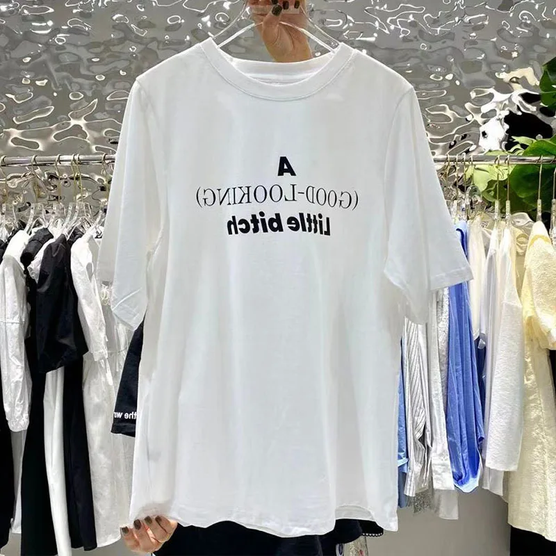 

XIZIHUPAN White Loose Letter T Shirt For Women O Neck Short Sleeve Minimalist Casual T Shirts Female Fashion New Clothing 2021