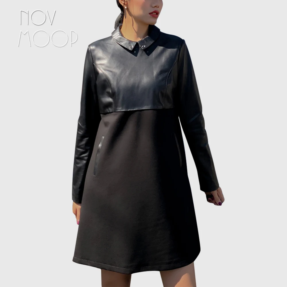 Novmoop корейское модное зимнее черное ТРАПЕЦИЕВИДНОЕ женское платье из