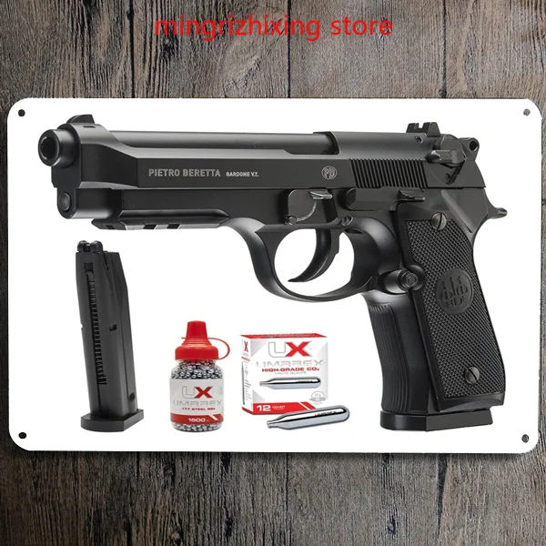M92 A1 .177 Steel Bb Airgun Blowback (Bundle) Gun Piture Wall Tin Sign Mental Home Decoration | Plaques &amp Signs