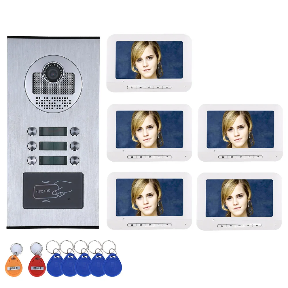 3/4/5/6 Apartment/Family Video Door Phone Doorbell Intercom System RFID Keyffobs HD 1000TVL Camera with 6 Button Monitor | Безопасность