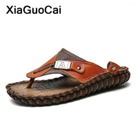 2021 summer men slippers new arrival high quality man flip flops outdoor genuine leather beach shoes for male footwear big size