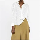 Женская шифоновая рубашка, белая блузка в горошек с длинным рукавом, элегантная уличная одежда