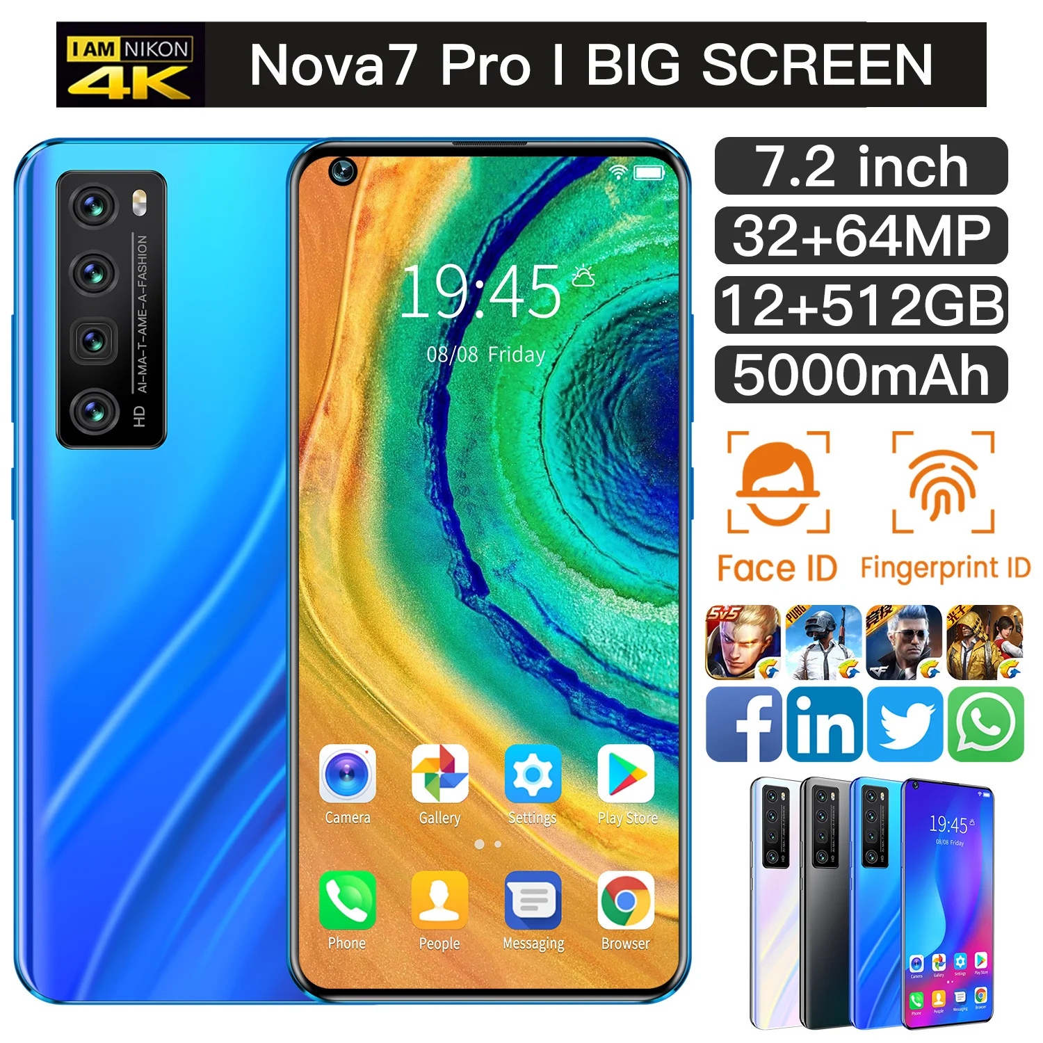 

Mobile Phone HUAWE Nova7 Pro 5G Global Version Smartphones 7.2 Inch 64MP Deca Core HD 4G Network Android 10 12GB 512GB Undefined