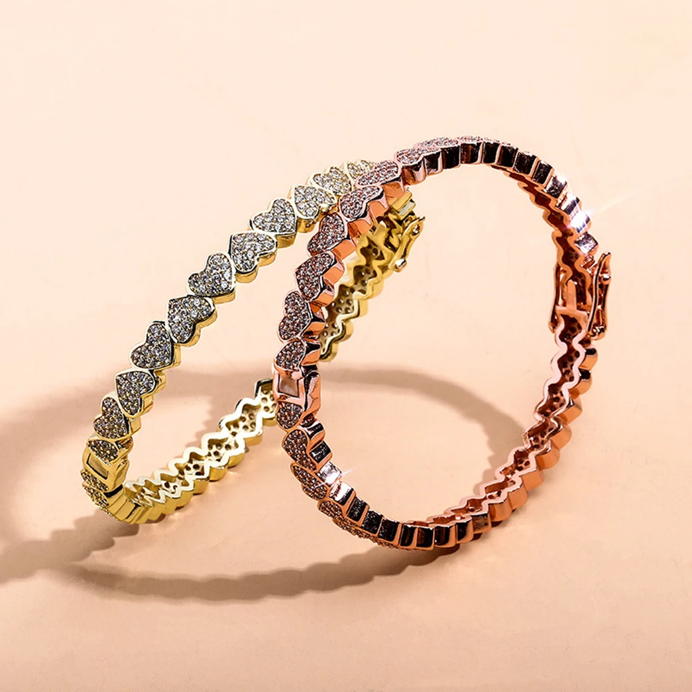 

Luxury Zircon Jewelry Copper Bangle Gold Color Bracelets Bangles Heart Cubic Zircon Bangles Bracelets For Women Accessories