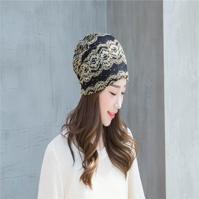 

Women's Set of Head Cap Thin Type for Spring and Autumn Toque Nation dui dui mao Scarf Versitile Fashion Confinement Cap