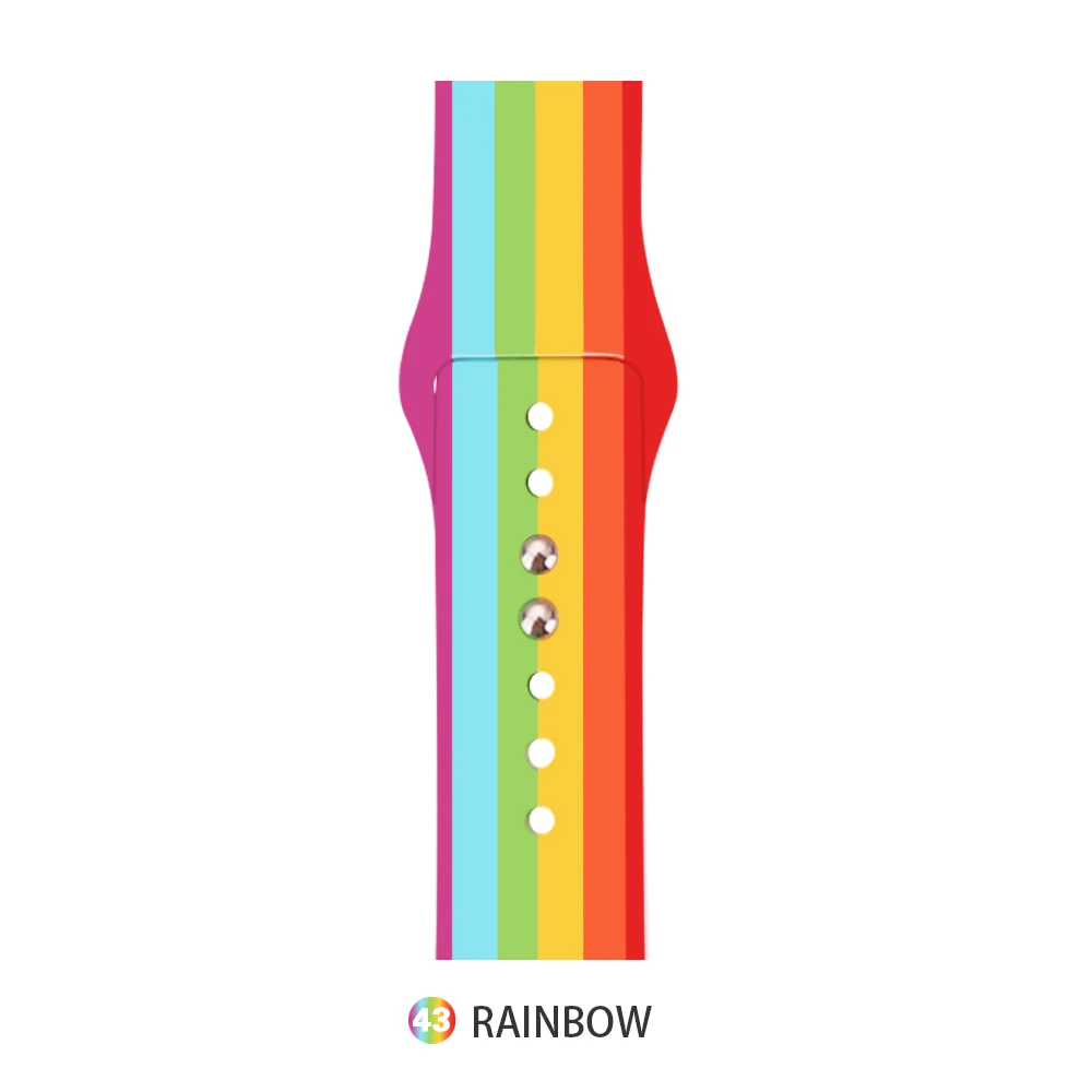 rainbow Мягкий силиконовый сменный спортивный ремешок для Apple Watch версии 4, 3, 2, 1, 42 мм, 38 мм, браслет на запястье, ремешок для iWatch 4, 40 мм, 44 мм, спортивный - Цвет ремешка: rainbow