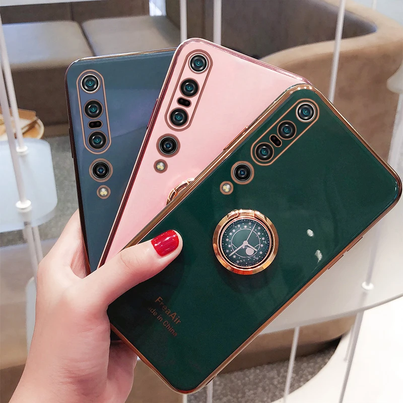 

Luxury Cute Plating Silicone Ring Bracket Phone Case For Xiaomi Mi 10 9 T 8 X2 Lite Redmi Note 9 8 7 Pro Ultra-thin Stand Cover