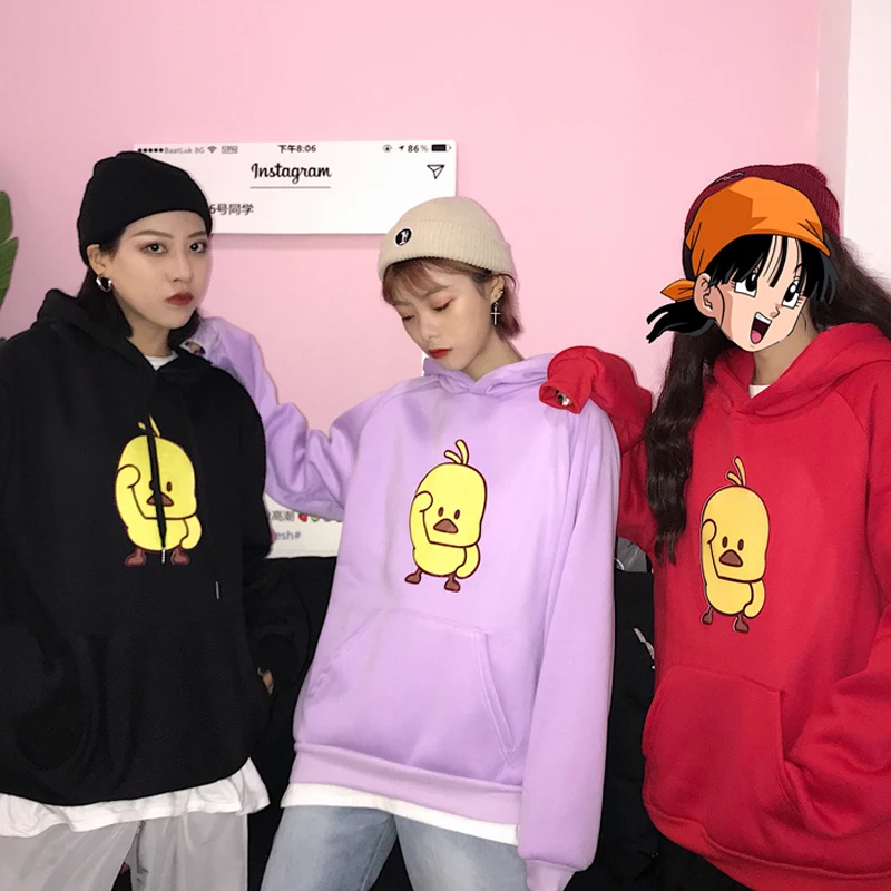 Женская одежда новые корейские kawaii Мультяшные утки свободные BF толстовки милые