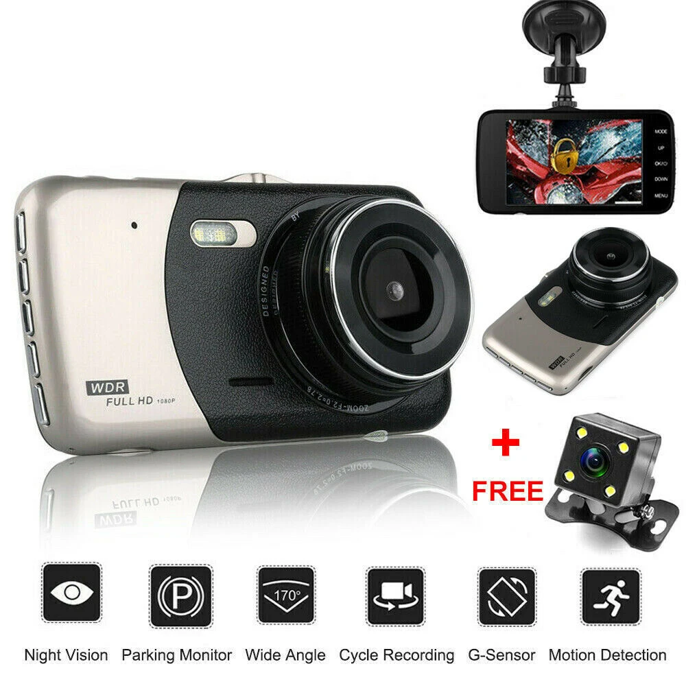 Автомобильный видеорегистратор 4 дюйма HD IPS экран передняя и задняя камеры данных
