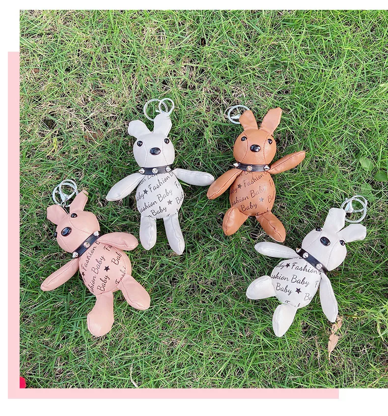 

Korean Rivet Leather Rabbit Bag Pendant Keychain High-End Cute Doll Key Chain Car Key Chain Girls Jewelry Boutique Keyring