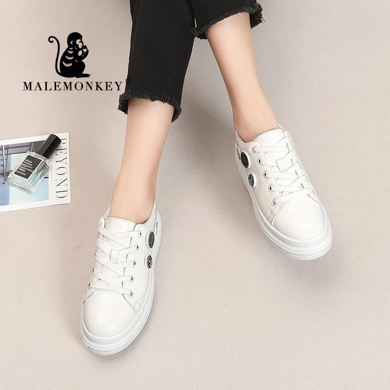 

MALEMONKEY Casual Fashion Shoes Ladies Flat Shoes Women White 2020 Summer Lace Up Sneakers Breathable Comfort Women Shoes 831703