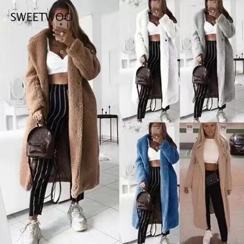 Faux Fur Teddy Coat Women Autumn 2021 Casual Female Winter Long Jacket Thick Warm Outwear Long Sleeve Fur jaqueta feminina