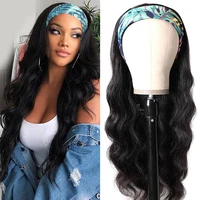 march queen full machine made wig peruvian body wave headband wig human hair for black women non remy gluless wig with scarf 28