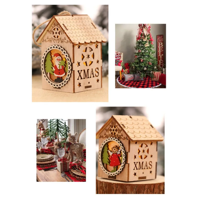 Рождественские светодиодные лампы светящийся деревянный коттеджный домик