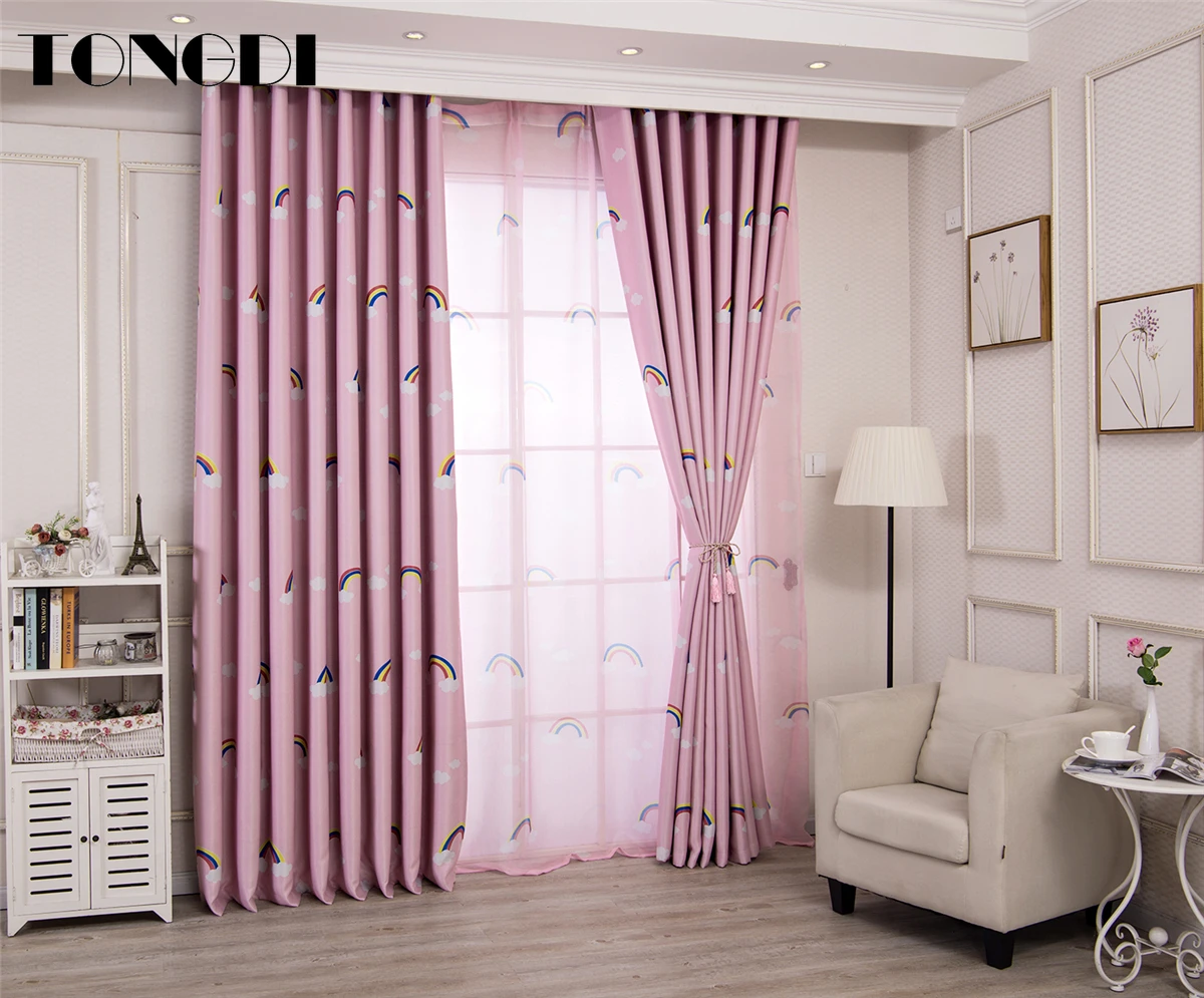 TONGDI Детские затемняющие занавески с мультяшным радужным принтом