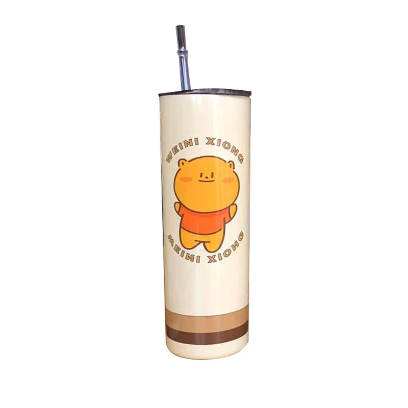 

Cartoon creative 304 stainless steel coffee cup with straw straight body