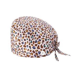 Fashion Button Bouffant Hedging Hat Beautician Adjustable Sweatband Dust Proof Work Cap Cotton Irregular Print Beanies Gourd Hat