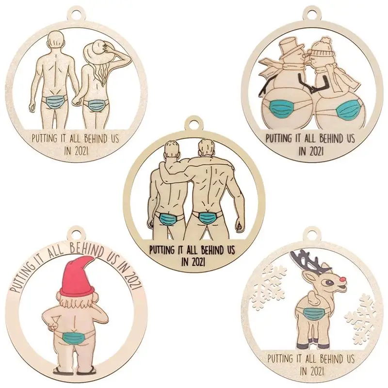 

5Pcs Christmas Wooden Pendants Creative Xmas Tree Hanging Ornaments Decorations For Car Home Decor