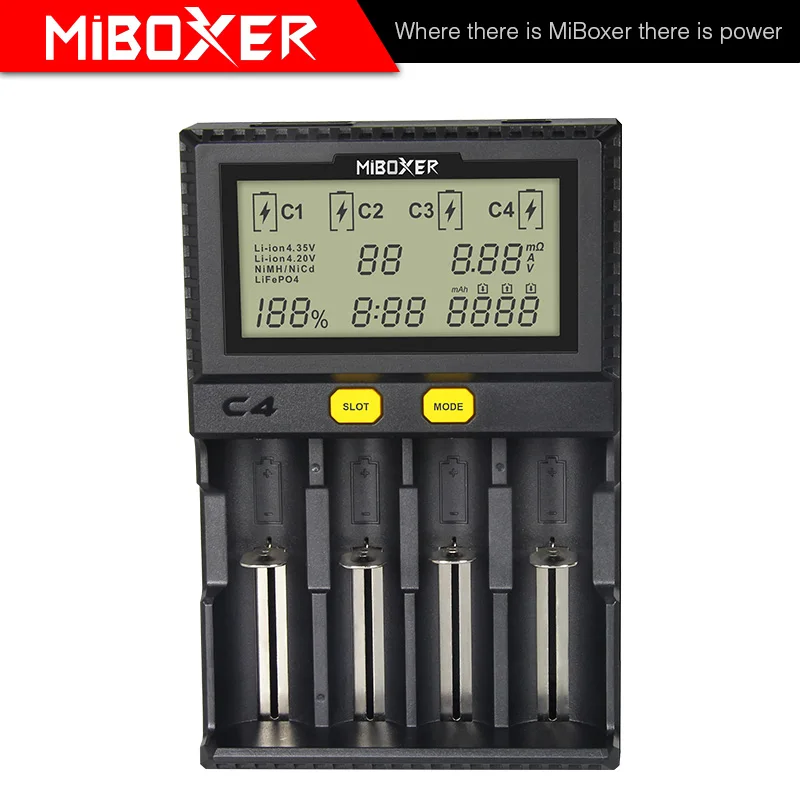 Умное зарядное устройство MIBOXER C4 ЖК дисплей для литий ионных IMR ICR LiFePO4