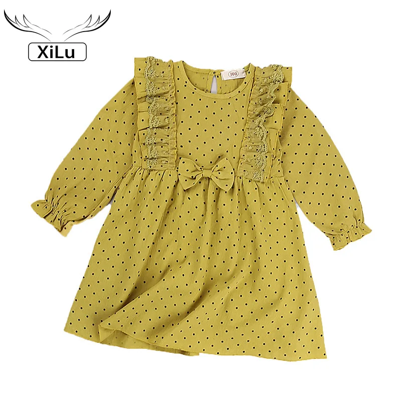 

Girls Bow Long Sleeve Polka Dot Girl Princess Dress Korean Baby Clothes Flower Girl Dresses Girls Clothes Kids Dresses for Girls