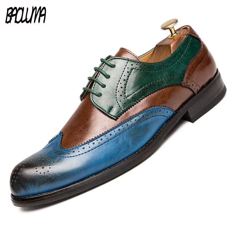 Туфли мужские классические заостренный носок дышащая кожа броги деловые