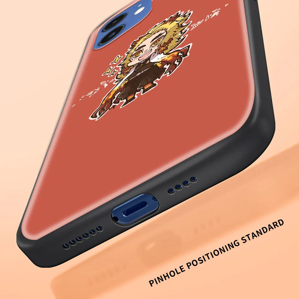 

Phone Case For Apple iPhone 11 Pro 12 Pro Max XR 7 8 SE 2020 X XS Max 6 7 8 Plus Luxury Black Shell Cover Demon Slayer Chibi