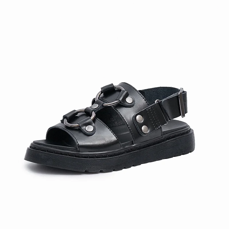 

Genuine Leather Sandals Women Hasp Retro Fashion Roman Sandals Students Women Platform Sandals Round Head Women Sandals