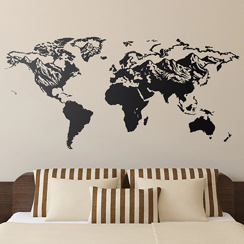 

Huge World Map Mundi embossed mountains Wall Sticker Office Living Room Large World Map Earth Map Wall Deal Classroom Vinyl Home