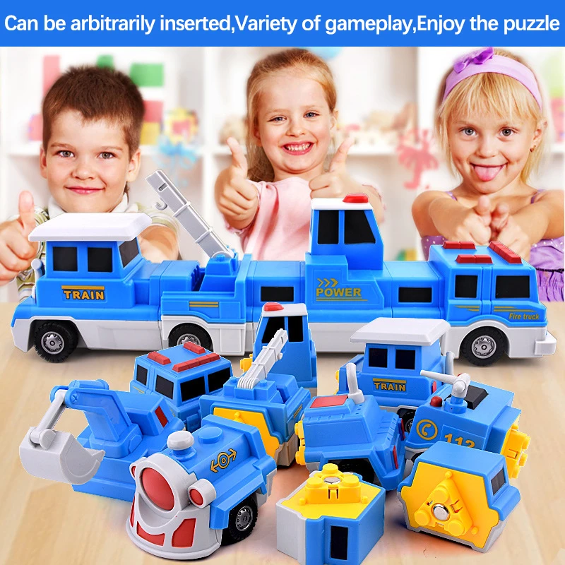 

10PCS Construction Engineering Excavator Magnetic Building Blocks DIY Magic Train Truck Vehicle educational Toys For Children