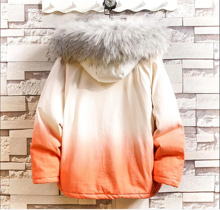 ZUSIGEL 2019 Новинка градиентный цвет утолщенное мужское зимнее пальто с меховым