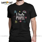 Мужские футболки с надписью I Hate People Humor, топы с рисунком улыбки, радуги, цветов, бабочек, одежда с коротким рукавом, футболки с графическим рисунком, 100% хлопок, футболка