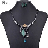 ms1504599 fashion jewelry sets hight quality 4 colors necklace earring for women crystal resin unique leaves design gifts