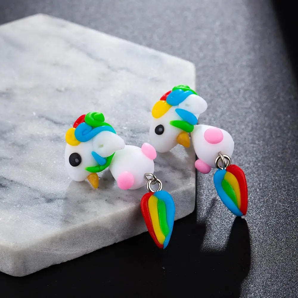 Милые серьги из полимерной глины с единорогом для женщин модные ювелирные