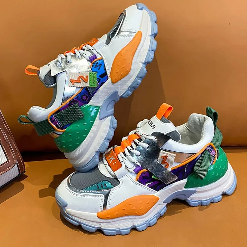 

Fashion Blue Sneakers Women Spring 2021 PU Leather Ladies Platform Shoes Height Increasing Fashion Solid Color Chunky Sneaker
