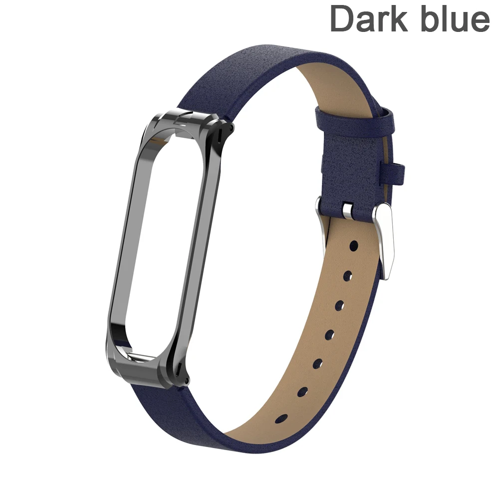dark blue 1 шт. модный браслет из искусственной кожи для Xiaomi mi 3 4 ремешок для часов браслет на запястье mi Band замена Силиконовой Металлической Рамки - Цвет: dark blue