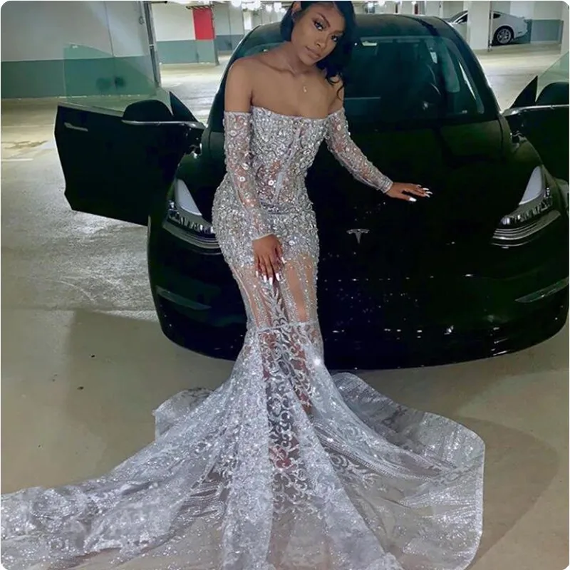 2020 Роскошные расшитые бисером стразы Длинные вечерние платья русалки