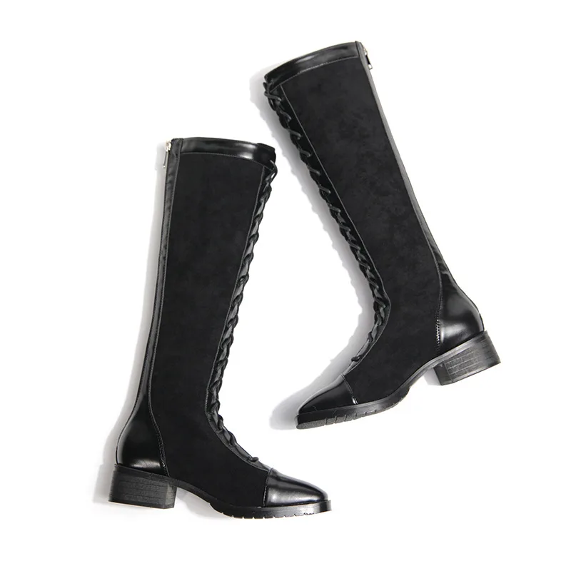 Женские ботфорты на шнуровке Ботинки martin толстом каблуке высокие ботинки