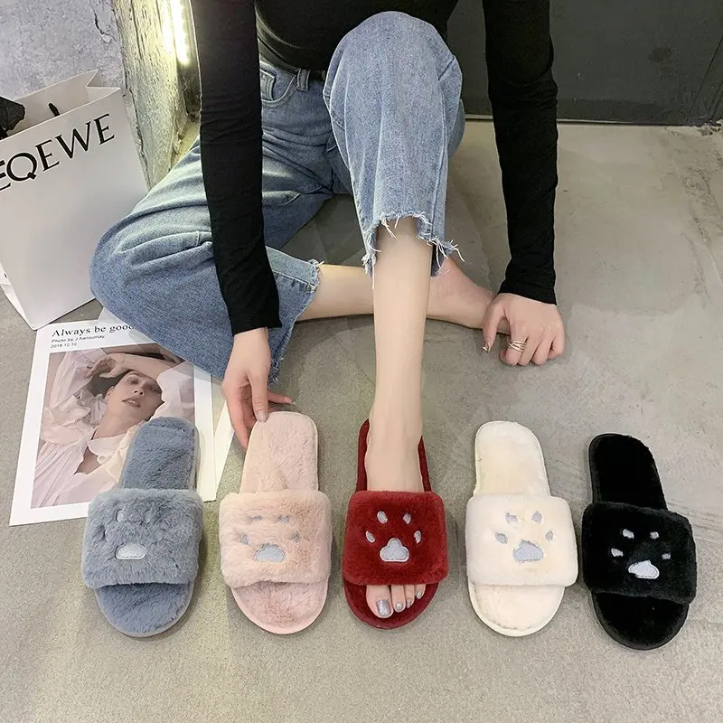 New Style Non-slip Plush Slippers for Autumn and Winter Women's Outer Wear Soft-soled Comfortable Cotton Slippers Women's Shoes