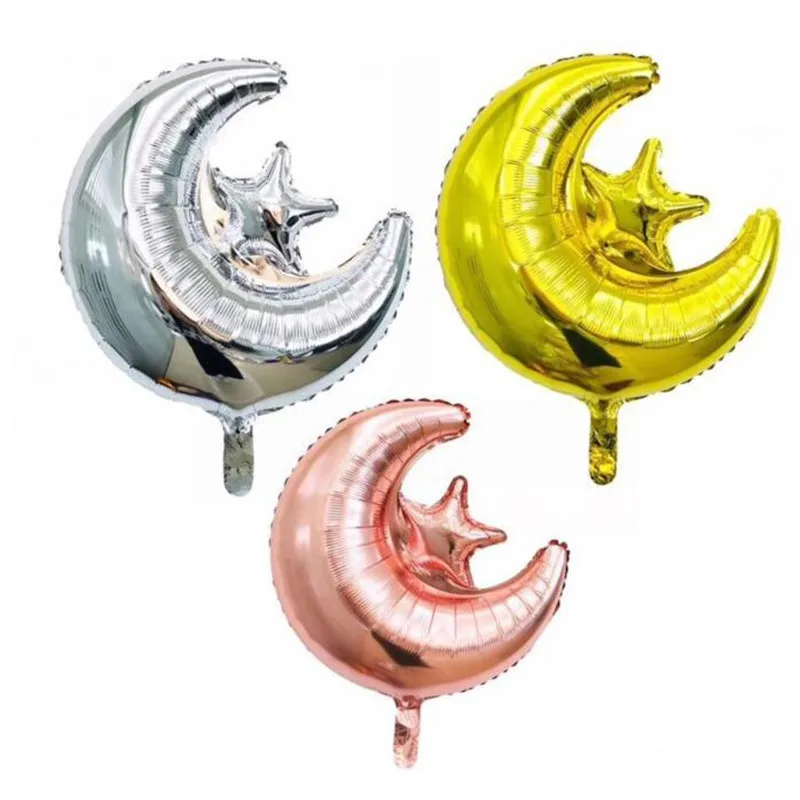 

18 inch Round Eid Mubarak Foil Balloons Hajj Mubarak Decorations Star Moon Helium balloon Ramadan Kareem Eid Al-Fitr Supplies