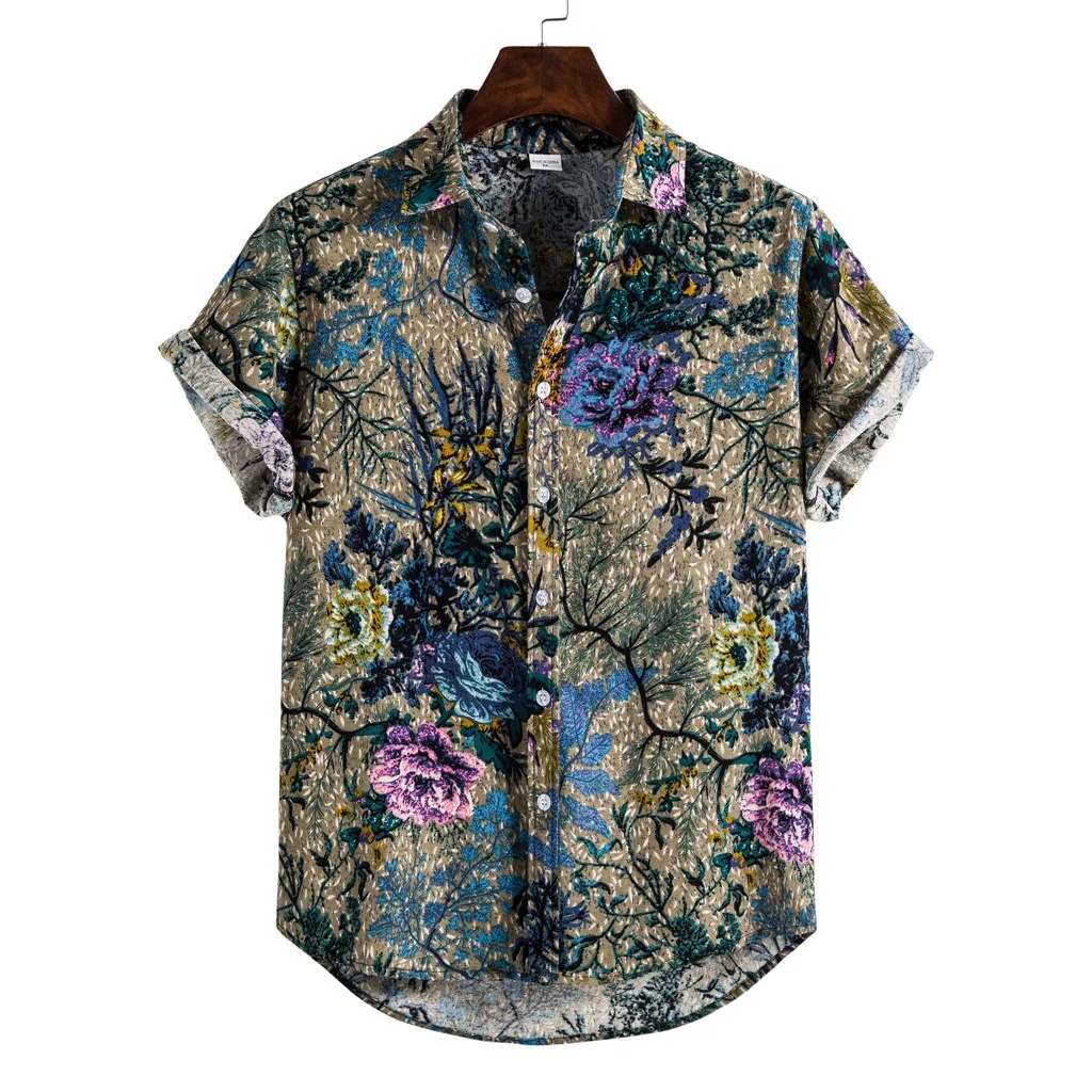 

Для мужчин лен в этническом стиле короткий рукав Повседневное печать гавайская рубашка блузка размера плюс m-3XL Рубашки рубашка мужская chemise...