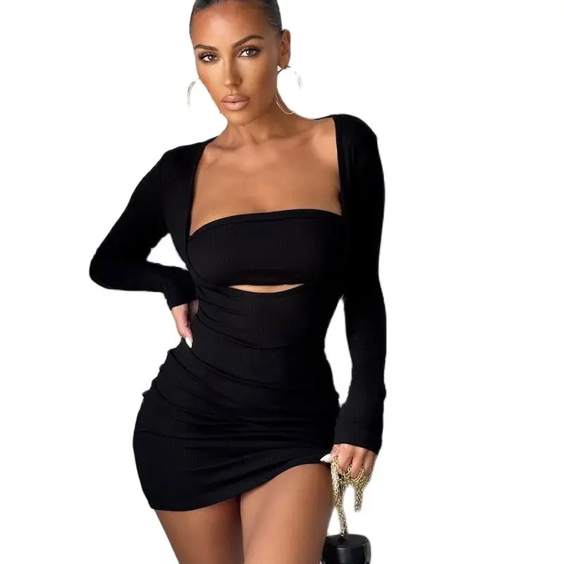 

2022 Knitting Street Women Slim Sexy Bodycon Dress Mini Sleeve Wrap Strapless Mini Party Dresses Vestidos