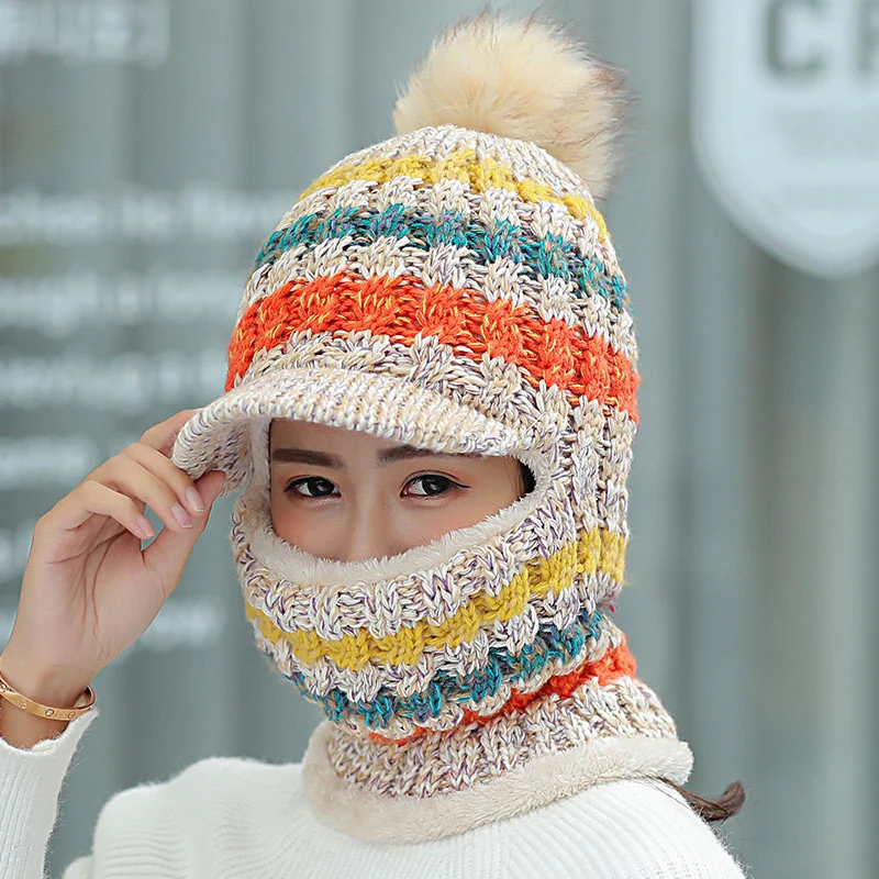 Зимние женские шапки с козырьком смешанные цвета вязанная шапка Skullies женская из