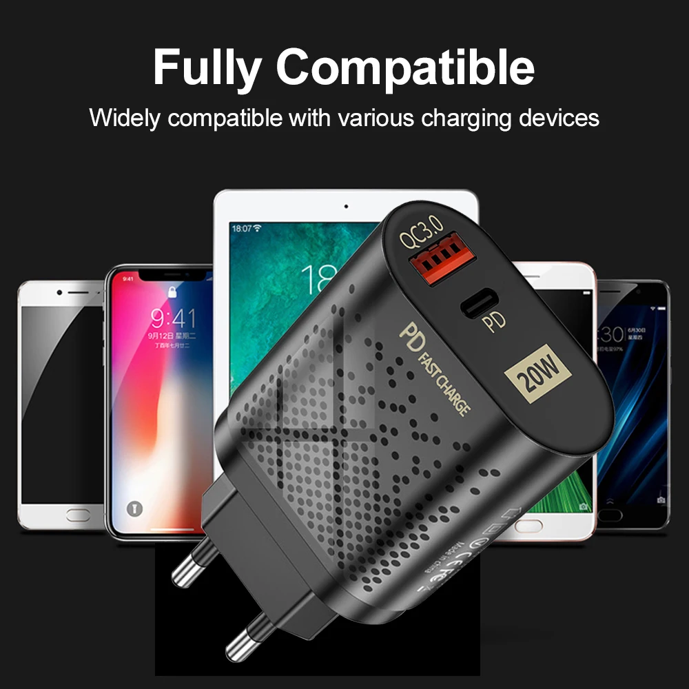 Зарядное устройство с двумя портами USB Type-C PD3.0 QC 3 0 для Xiaomi iPhone X XR 11 12 Samsung A70 ZTE |