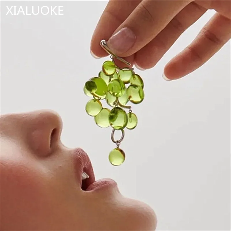 

XIALUOKE Unique Design Long Tassel Grape Transparent Resin Drop Earrings For Women Luxury Elegant Personality Eardrop Jewelry