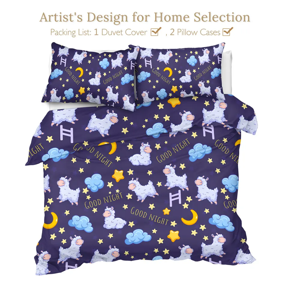 BeddingOutlet Sheep Bedding Set Moon Star Duvet Cover Purple Blue Bedclothes Cartoon Animal Bedspread Cute Home Decorations | Дом и сад